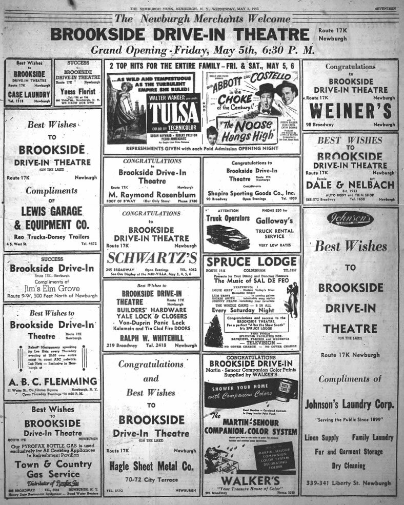 Brookside Drivein Theatre was located in Newburgh, New York